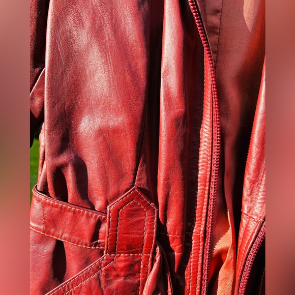 Vintage 1970s Sears Jr Bazaar Genuine Leather Jacket | Burgundy | Size 7/Small - Picture 12 of 16